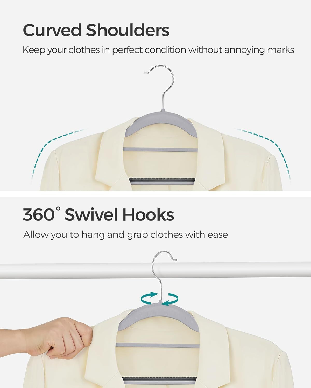 Pack of 50 Coat Hangers,Space-Saving Plastic Clothes Hangers, Non-Slip, 0.2 Inches Slim, 16.5 Inches Wide, 360° Swivel