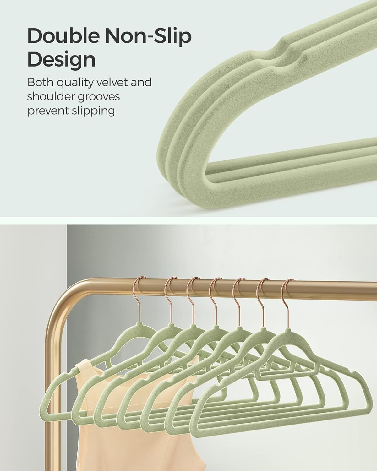 Velvet Hangers, Clothes Hanger with Rose Gold Swivel Hook,Non-Slip, and Space-Saving, 0.2-Inch Thick, 17.1-Inch Long