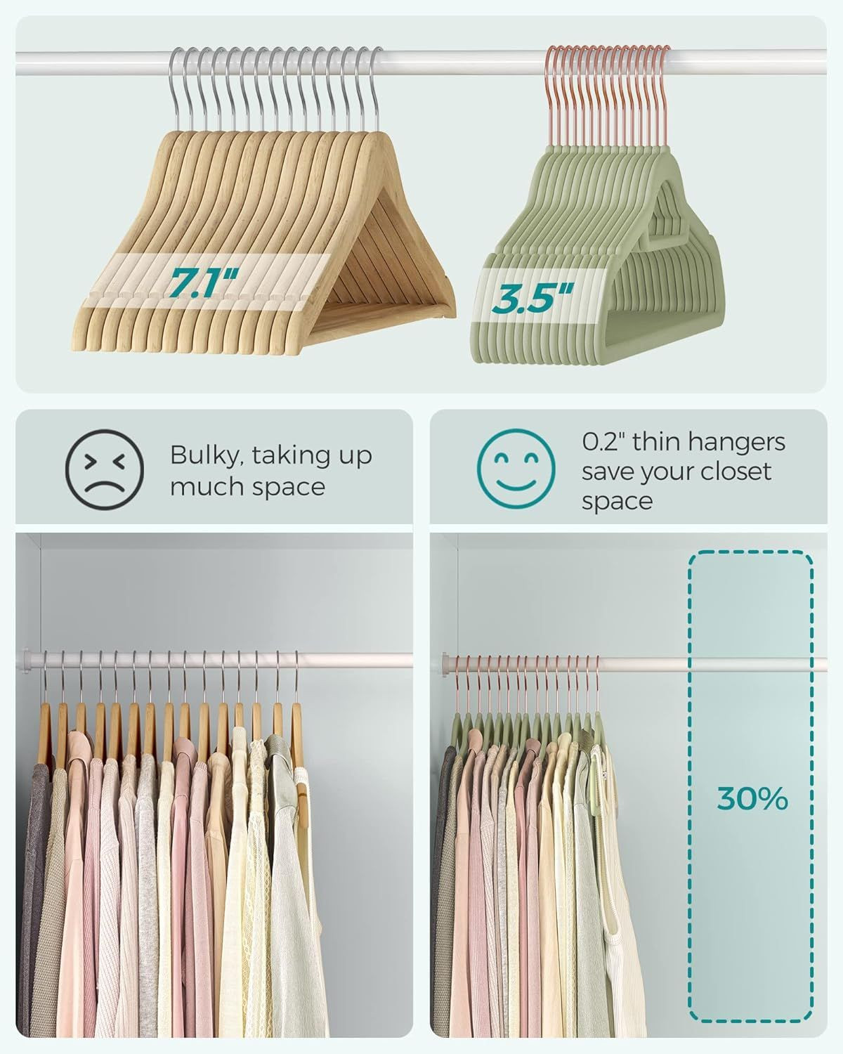 Velvet Hangers, Clothes Hanger with Rose Gold Swivel Hook,Non-Slip, and Space-Saving, 0.2-Inch Thick, 17.1-Inch Long