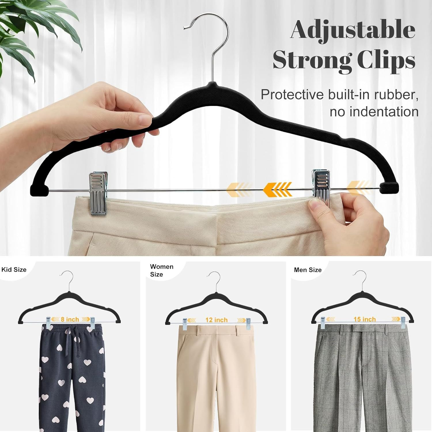 Velvet Skirt Hangers 36 Pack, Black Velvet Pant Hangers with Adjustable Clips, Space Saving Slim Shorts Hanger,