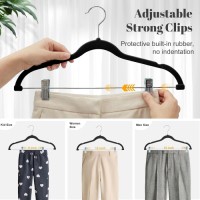 Velvet Skirt Hangers 36 Pack, Black Velvet Pant Hangers with Adjustable Clips, Space Saving Slim Shorts Hanger,