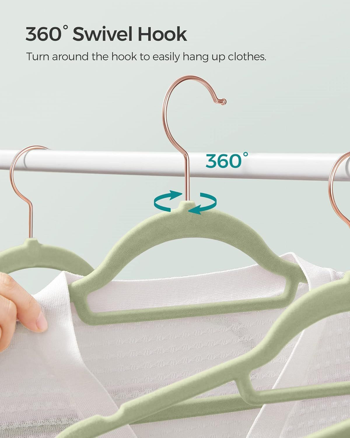 Velvet Hangers, Clothes Hanger with Rose Gold Swivel Hook,Non-Slip, and Space-Saving, 0.2-Inch Thick, 17.1-Inch Long