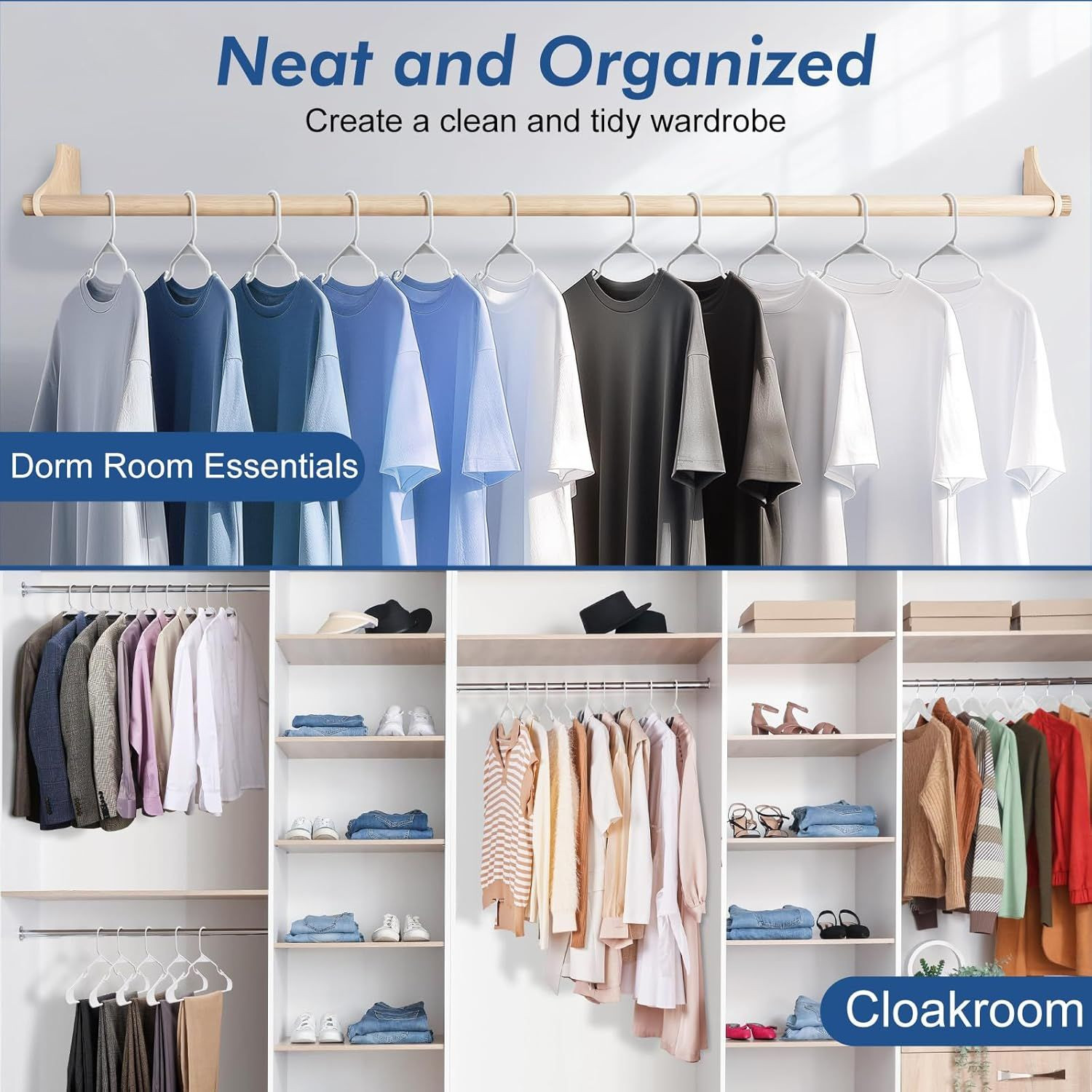 50 Pack - White Clothes Hangers with Non-Slip Shoulder Grooves, Durable and Sturdy Coat Hanger, Space Saving Slim Desig