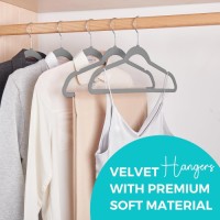 Premium Velvet Hangers 50 Pack Grey, Non-Slip Flocked Felt Hangers, Sturdy Clothes Hanger with 360° Rotatable Hook,