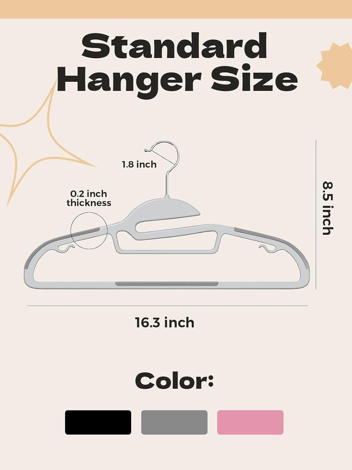 Grey Plastic Hangers 50 Pack, Slim Space Saving, Non Slip Hangers with Rubber PadsS-Shaped Clothes Hanger