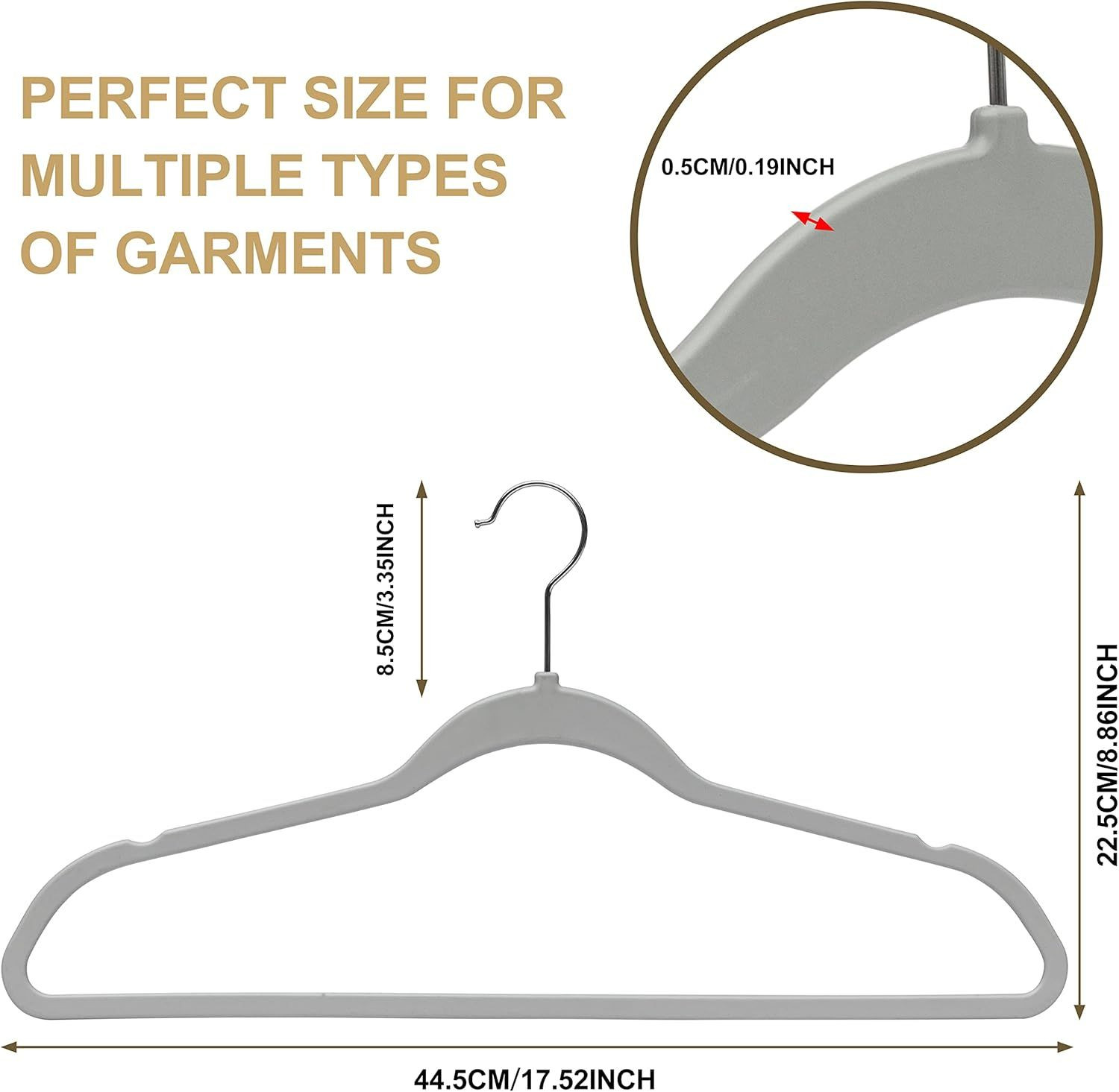 50 Pack Plastic Hangers for Clothes - Slim Non-Velvet Hangers with 360° Swivel Chrome Hook & Non Slip Notches