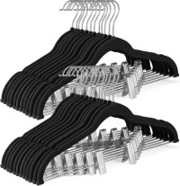 Velvet Skirt Hangers 36 Pack, Black Velvet Pant Hangers with Adjustable Clips, Space Saving Slim Shorts Hanger,
