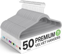 Premium Velvet Hangers 50 Pack Grey, Non-Slip Flocked Felt Hangers, Sturdy Clothes Hanger with 360° Rotatable Hook,