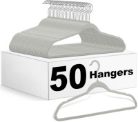 50 Pack Plastic Hangers for Clothes - Slim Non-Velvet Hangers with 360° Swivel Chrome Hook & Non Slip Notches