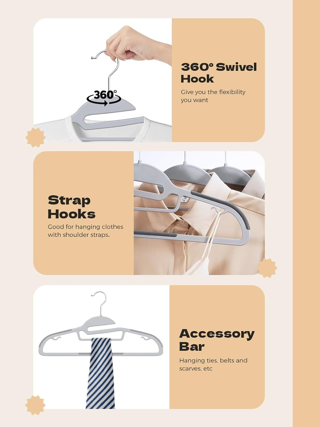Grey Plastic Hangers 50 Pack, Slim Space Saving, Non Slip Hangers with Rubber PadsS-Shaped Clothes Hanger