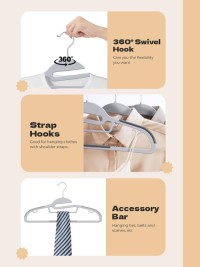 Grey Plastic Hangers 50 Pack, Slim Space Saving, Non Slip Hangers with Rubber PadsS-Shaped Clothes Hanger