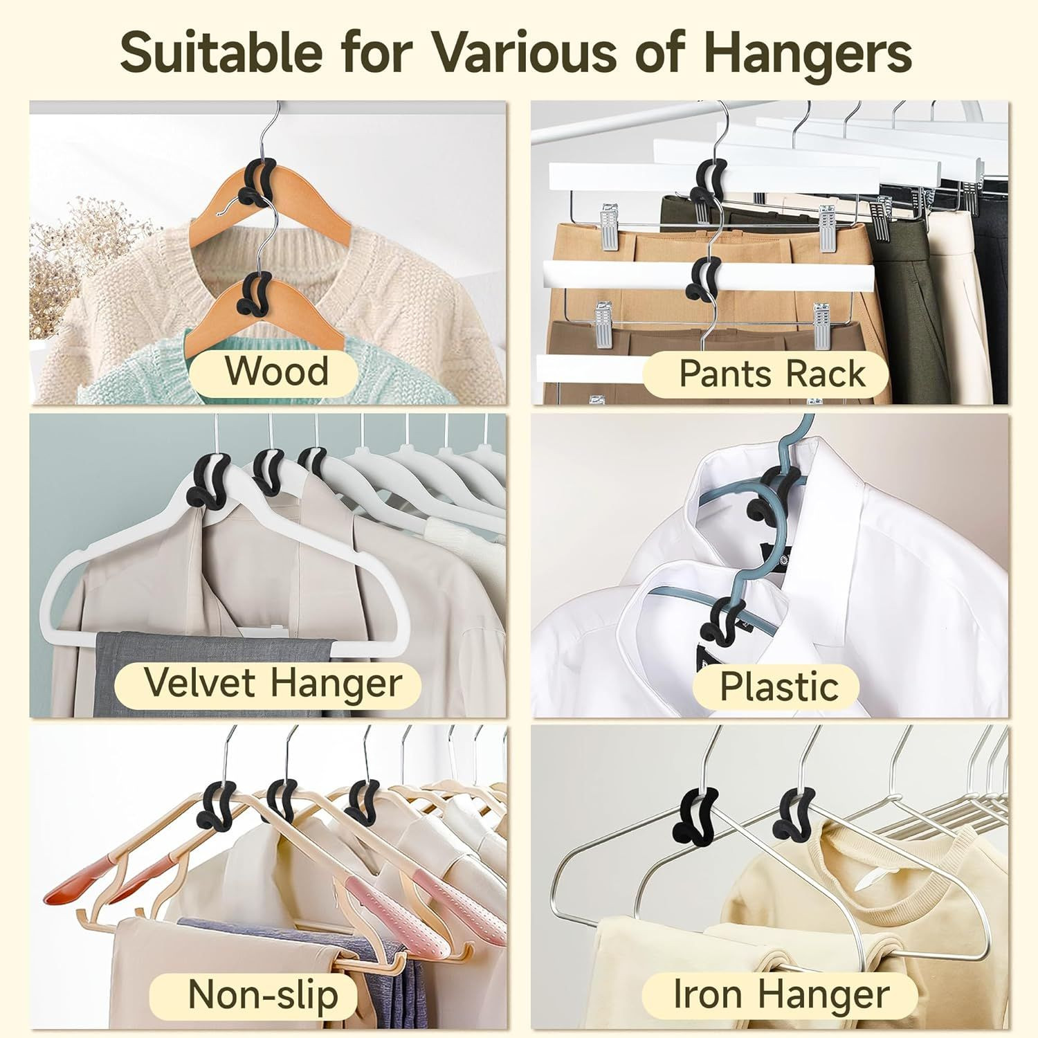 Heavy Duty Velvet Clothes Hangers with Cascading Hook, Space Saver Mini Cascading Hangers for Clothes, Closet(Black)