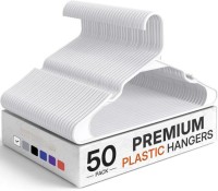 50 Pack - White Clothes Hangers with Non-Slip Shoulder Grooves, Durable and Sturdy Coat Hanger, Space Saving Slim Desig