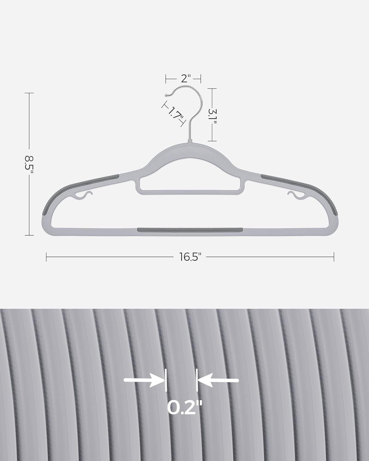 Pack of 50 Coat Hangers,Space-Saving Plastic Clothes Hangers, Non-Slip, 0.2 Inches Slim, 16.5 Inches Wide, 360° Swivel