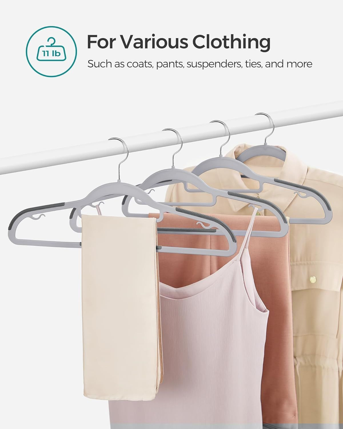Pack of 50 Coat Hangers,Space-Saving Plastic Clothes Hangers, Non-Slip, 0.2 Inches Slim, 16.5 Inches Wide, 360° Swivel