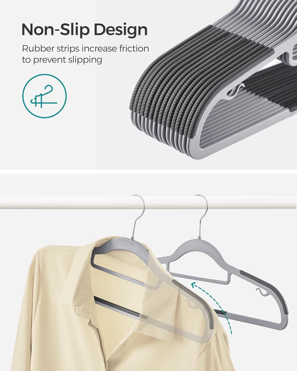 Pack of 50 Coat Hangers,Space-Saving Plastic Clothes Hangers, Non-Slip, 0.2 Inches Slim, 16.5 Inches Wide, 360° Swivel