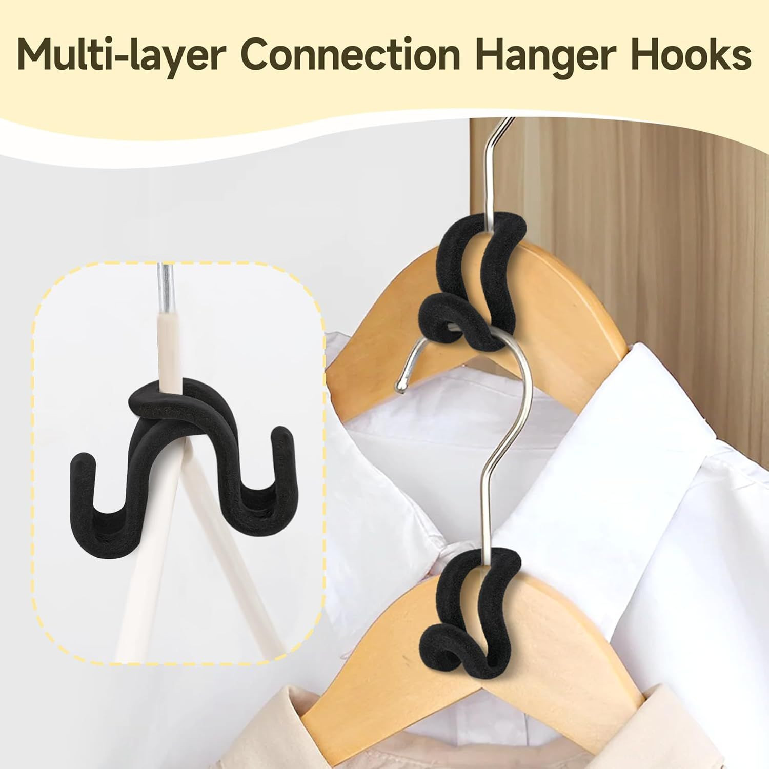Heavy Duty Velvet Clothes Hangers with Cascading Hook, Space Saver Mini Cascading Hangers for Clothes, Closet(Black)