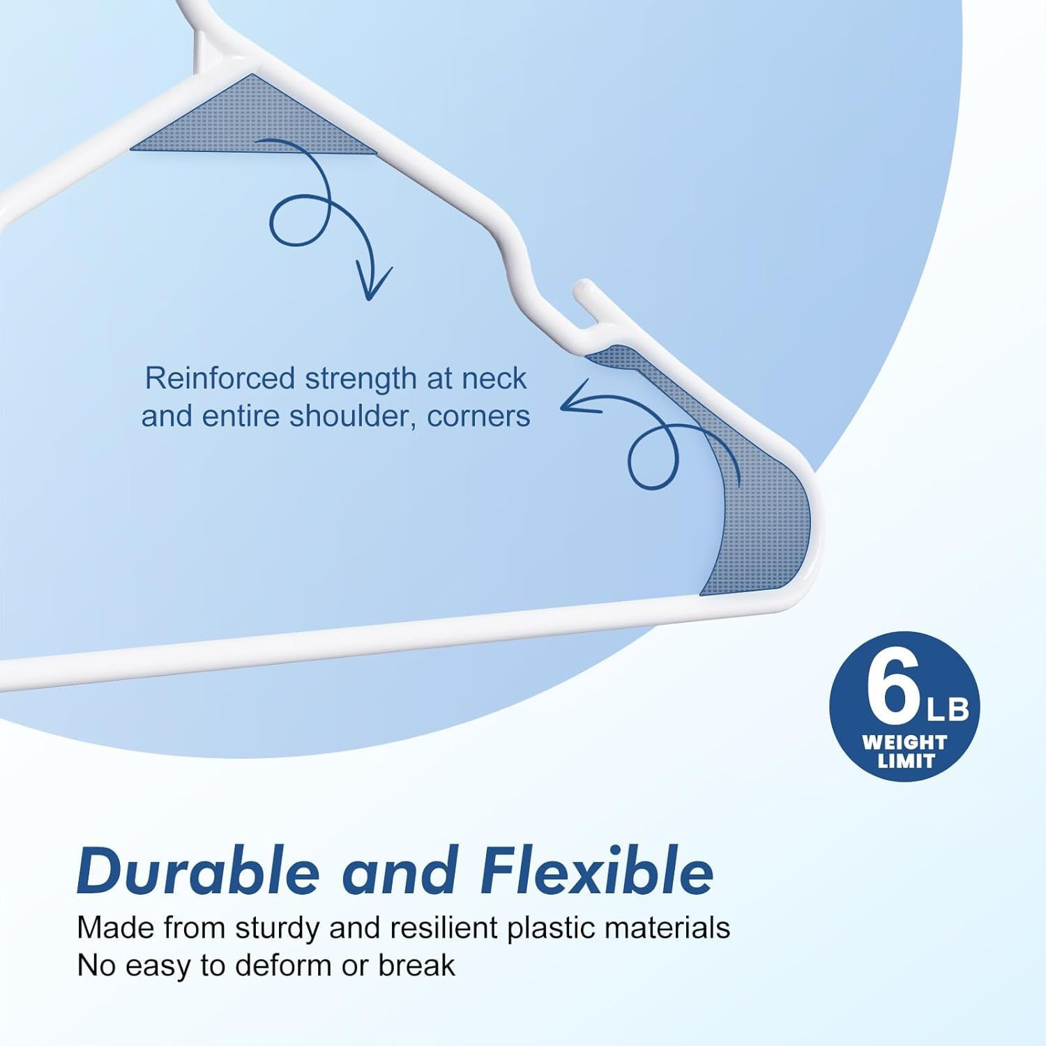 50 Pack - White Clothes Hangers with Non-Slip Shoulder Grooves, Durable and Sturdy Coat Hanger, Space Saving Slim Desig