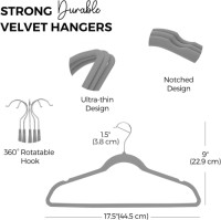 Premium Velvet Hangers 50 Pack Grey, Non-Slip Flocked Felt Hangers, Sturdy Clothes Hanger with 360° Rotatable Hook,