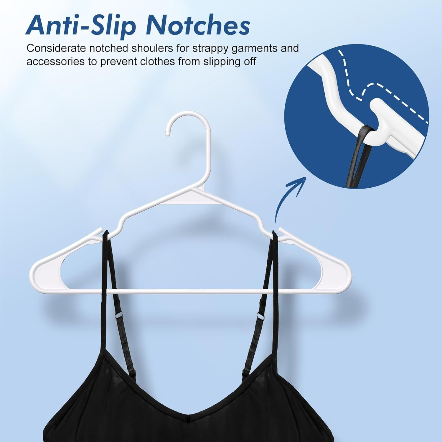 50 Pack - White Clothes Hangers with Non-Slip Shoulder Grooves, Durable and Sturdy Coat Hanger, Space Saving Slim Desig
