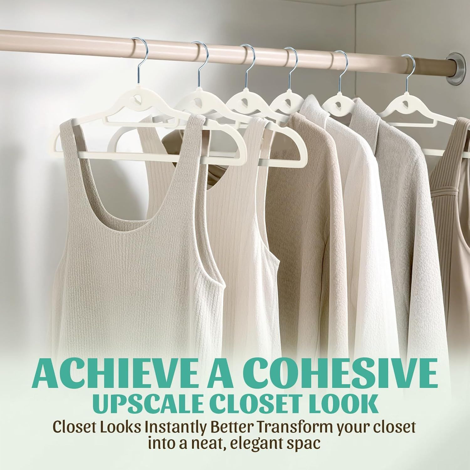 Velvet Hangers 30 Pack with 360° Swivel Hook, Ivory Non Slip Hangers for Clothes with Cascading Hooks,