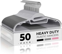 Grey Plastic Hangers 50 Pack, Slim Space Saving, Non Slip Hangers with Rubber PadsS-Shaped Clothes Hanger
