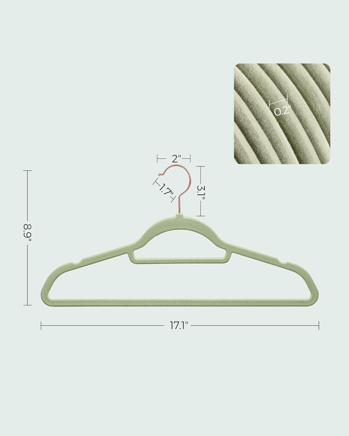 Velvet Hangers, Clothes Hanger with Rose Gold Swivel Hook,Non-Slip, and Space-Saving, 0.2-Inch Thick, 17.1-Inch Long